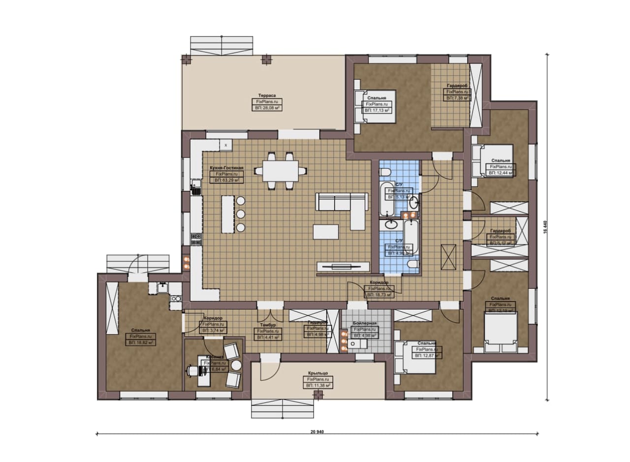 Планировка Одноэтажный дом F-18197