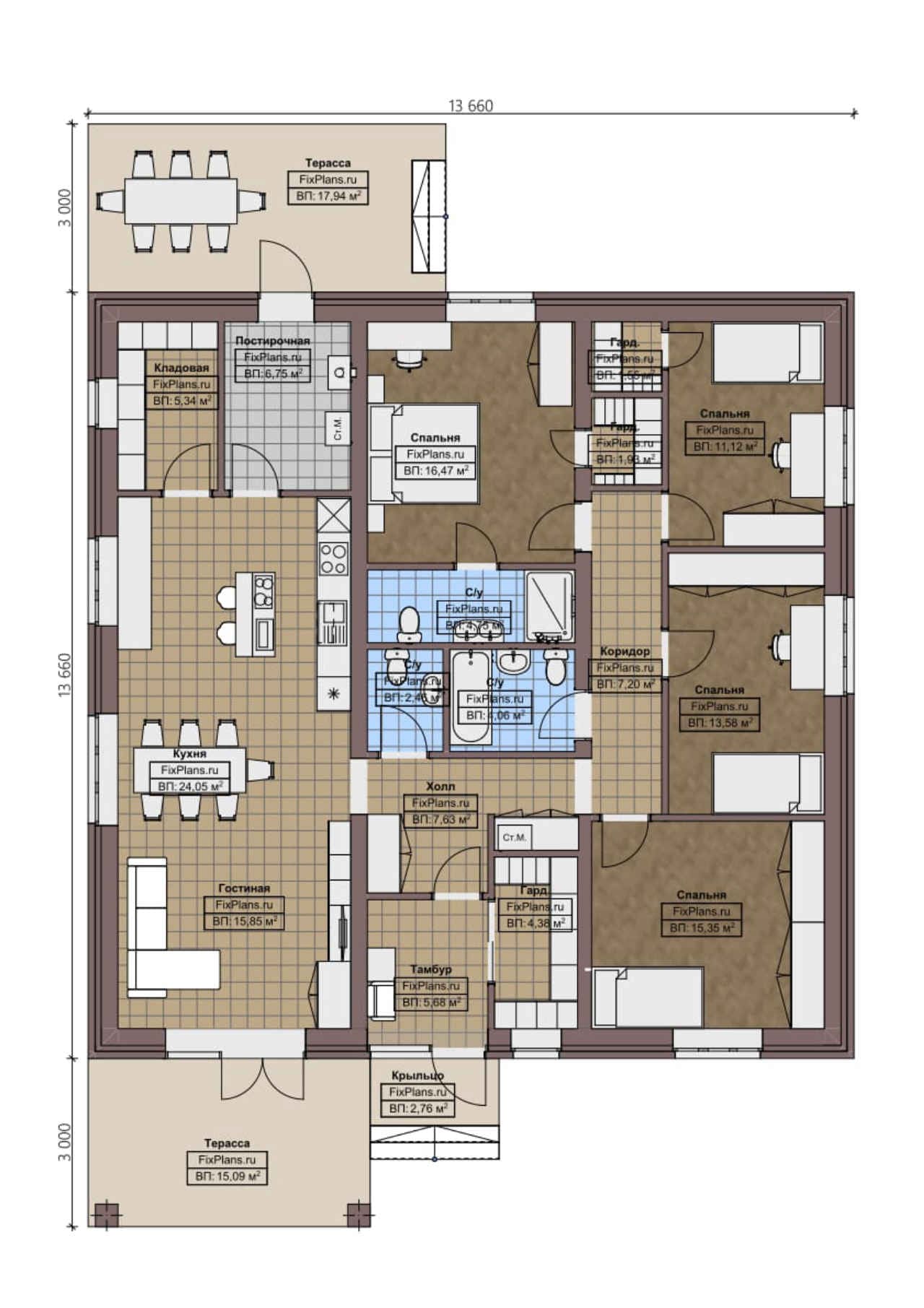 Планировка Одноэтажный дом F - 0953