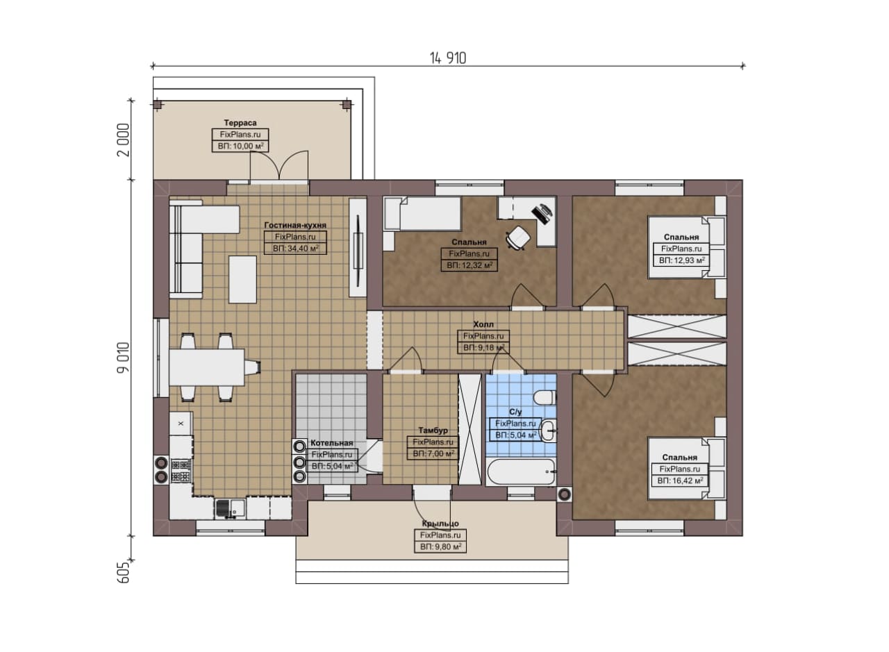 Планировка Одноэтажный дом F - 2852
